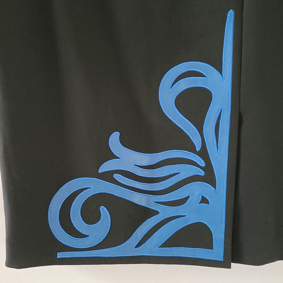 Carlisle Viscose Blend Blue Genuine Leather Detail Black Pencil Skirt - Picture 6 of 10